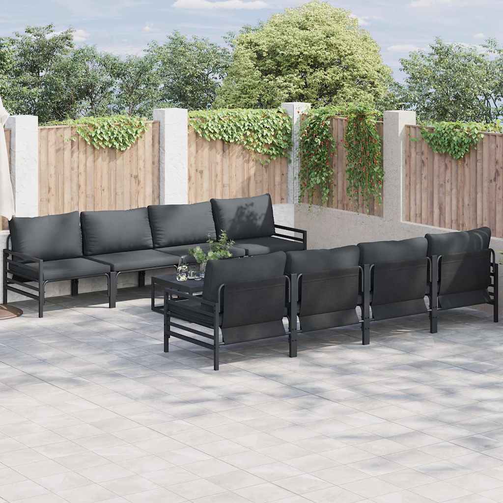 Garten-Sofa-Set mit Kissen 9 pcs Anthrazit Stahl & Stoff