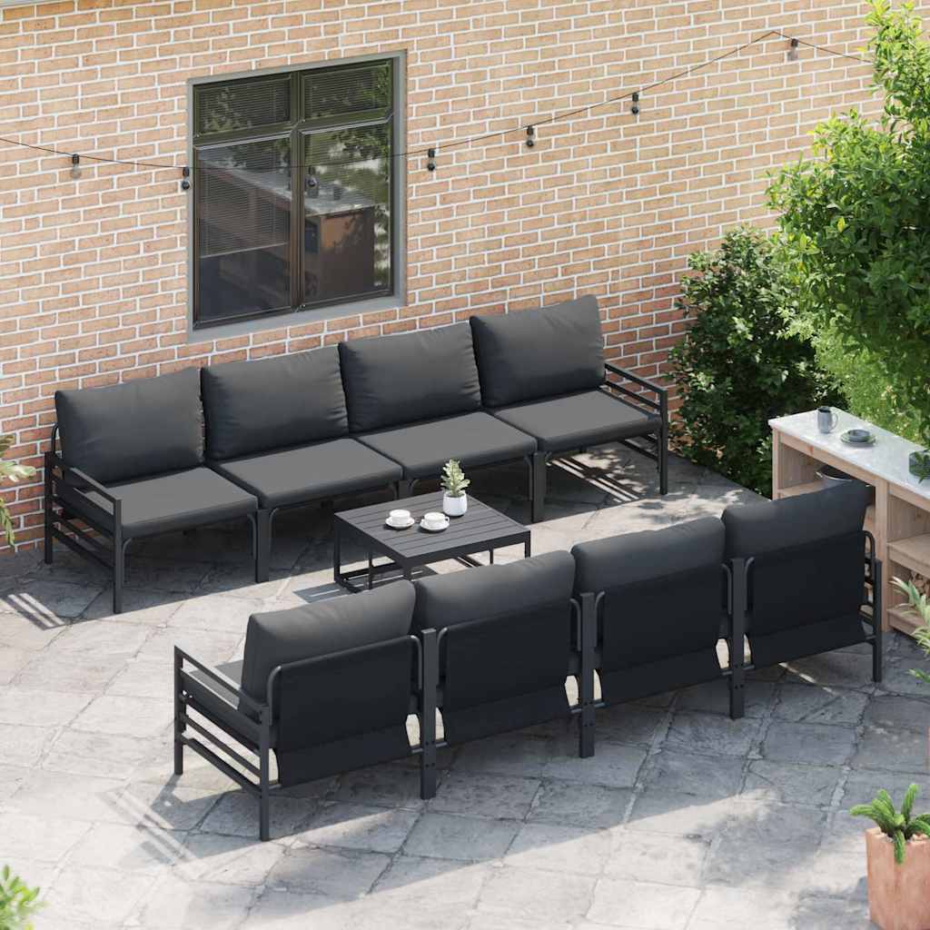 Garten-Sofa-Set mit Kissen 9 pcs Anthrazit Stahl & Stoff