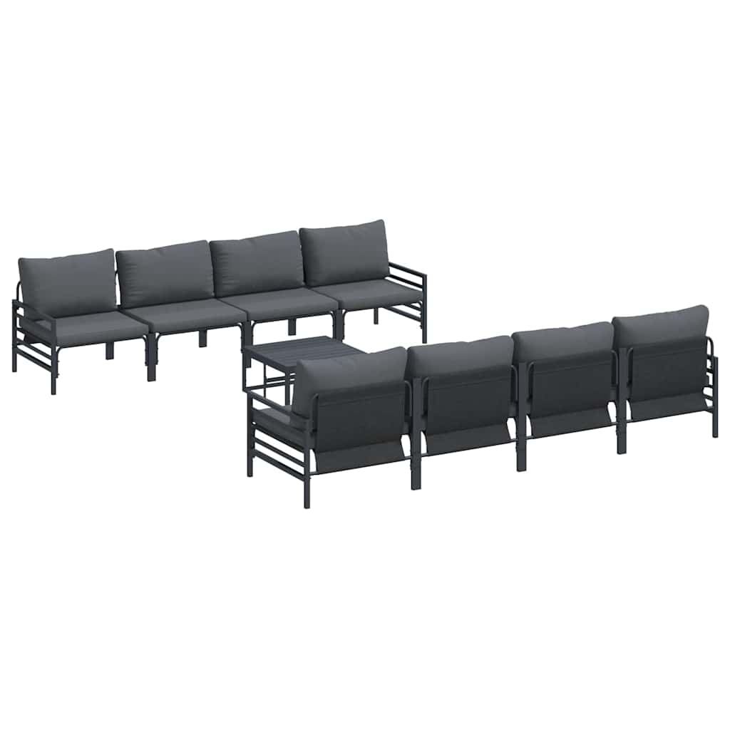 Garten-Sofa-Set mit Kissen 9 pcs Anthrazit Stahl & Stoff