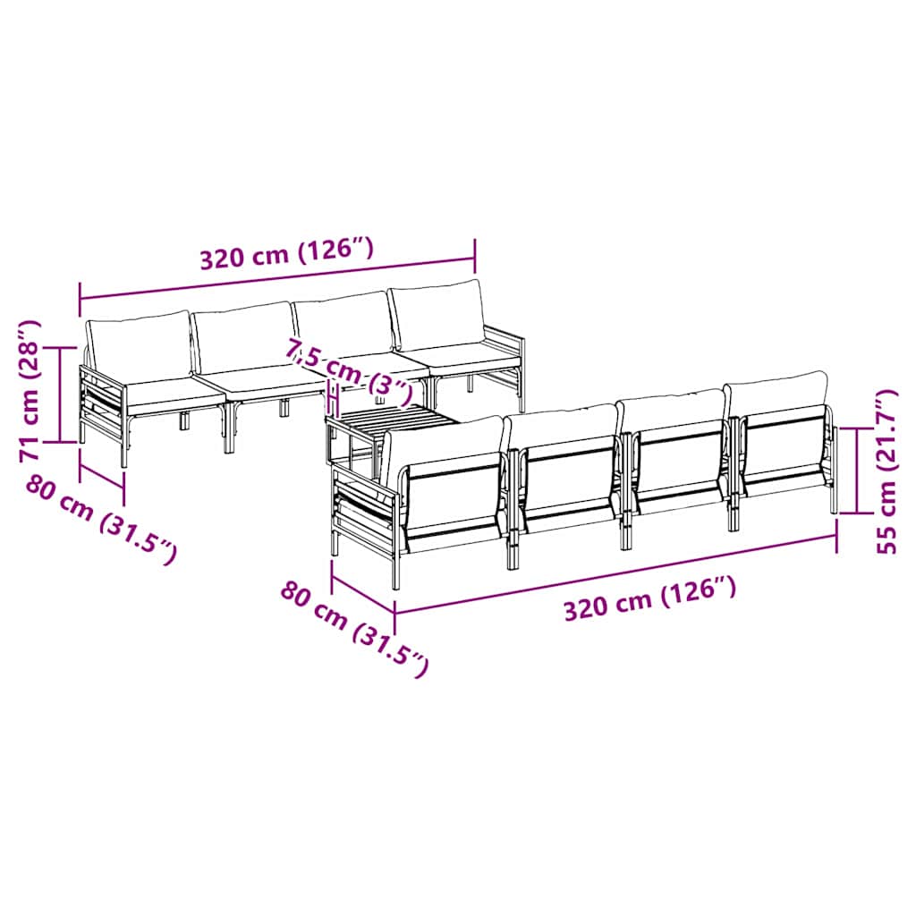 Garten-Sofa-Set mit Kissen 9 pcs Anthrazit Stahl & Stoff
