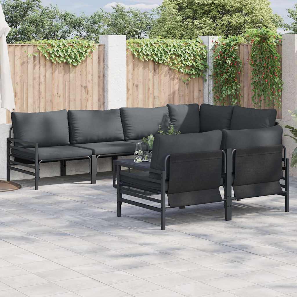 Garten-Sofa-Set mit Kissen 7 pcs Anthrazit Stahl & Stoff