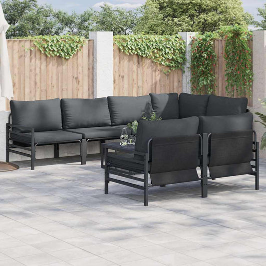 Garten-Sofa-Set mit Kissen 7 pcs Anthrazit Stahl & Stoff