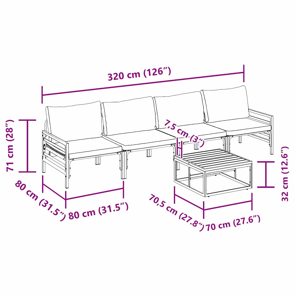 Garten-Sofa-Set 5 pcs Anthrazit Stahl