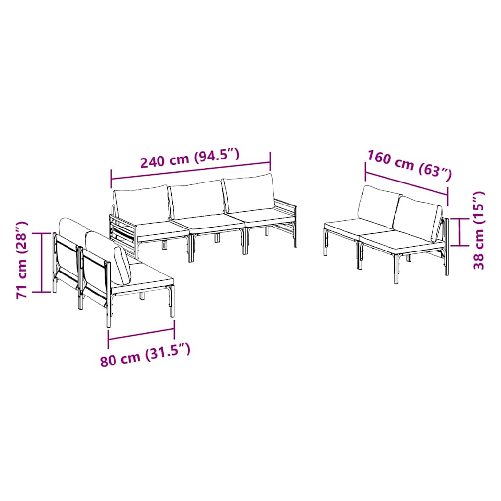 Garten-Sofa-Set Anthrazit Stahl