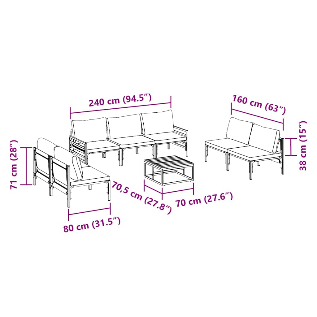 Garten-Sofa-Set 8 pcs Anthrazit Stahl