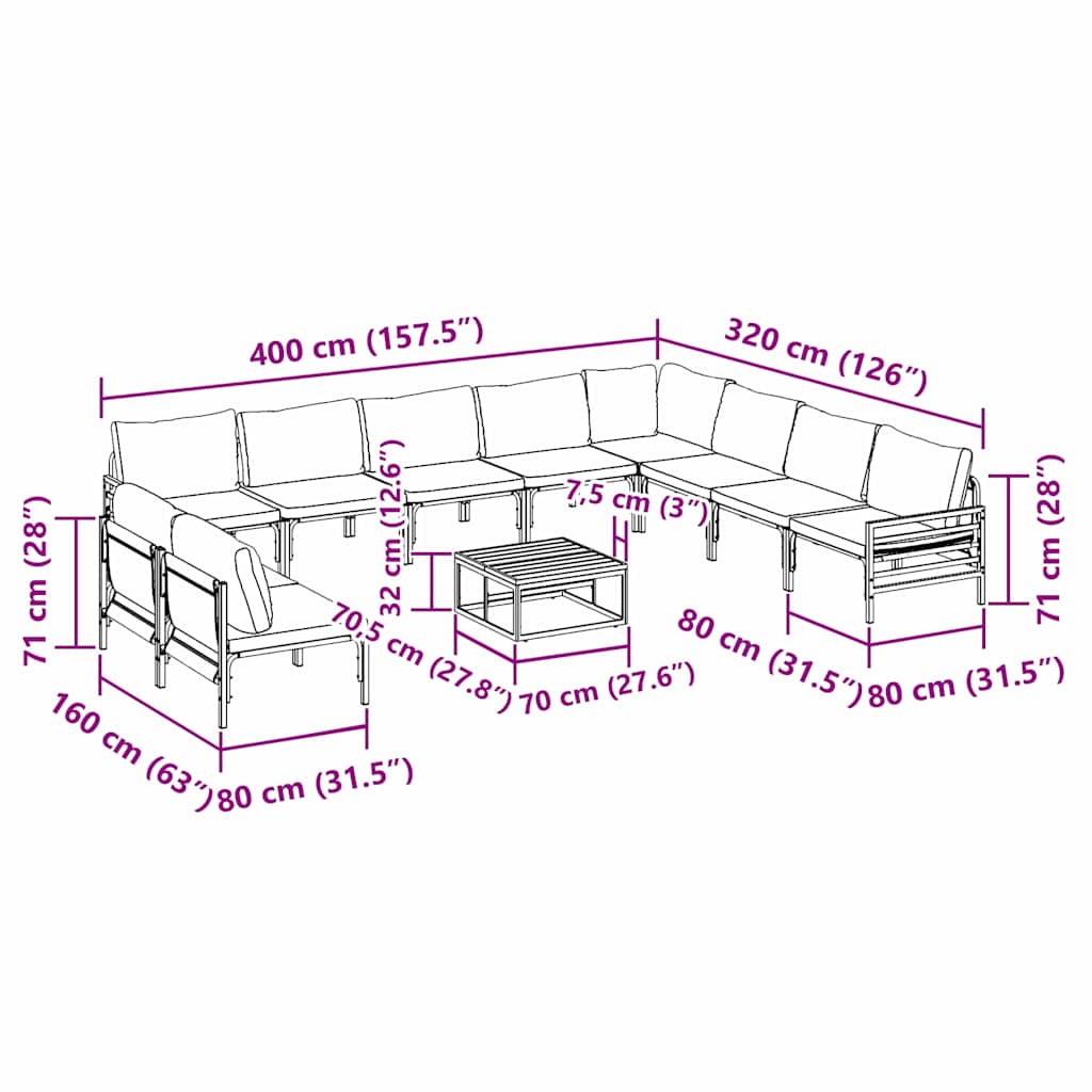 Garten-Sofa-Set 11 pcs Anthrazit Stahl