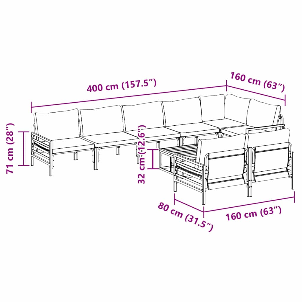 Garten-Sofa-Set 9 pcs Anthrazit Stahl