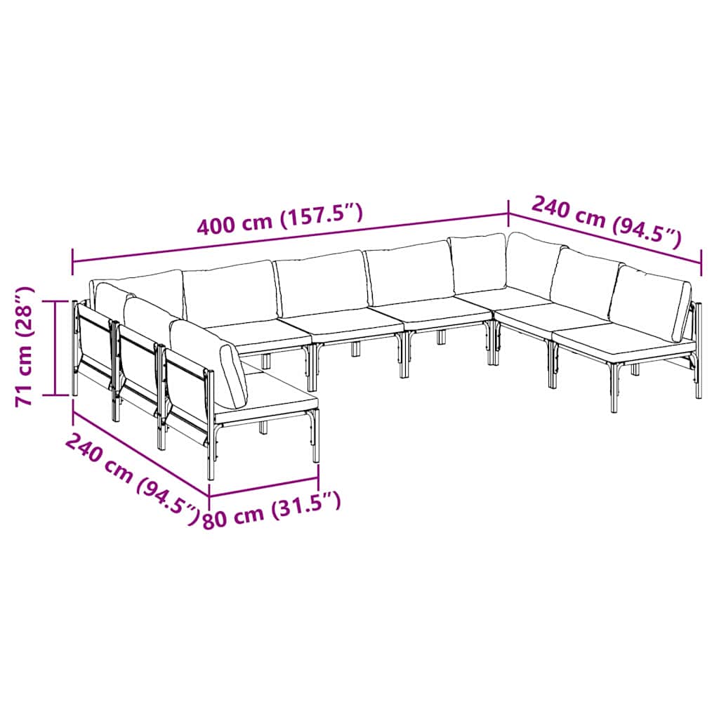 Garten-Sofa-Set 9 pcs Anthrazit Stahl