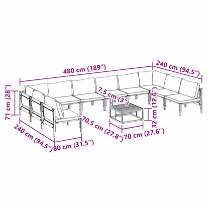 Garten-Sofa-Set 11 pcs Anthrazit Stahl