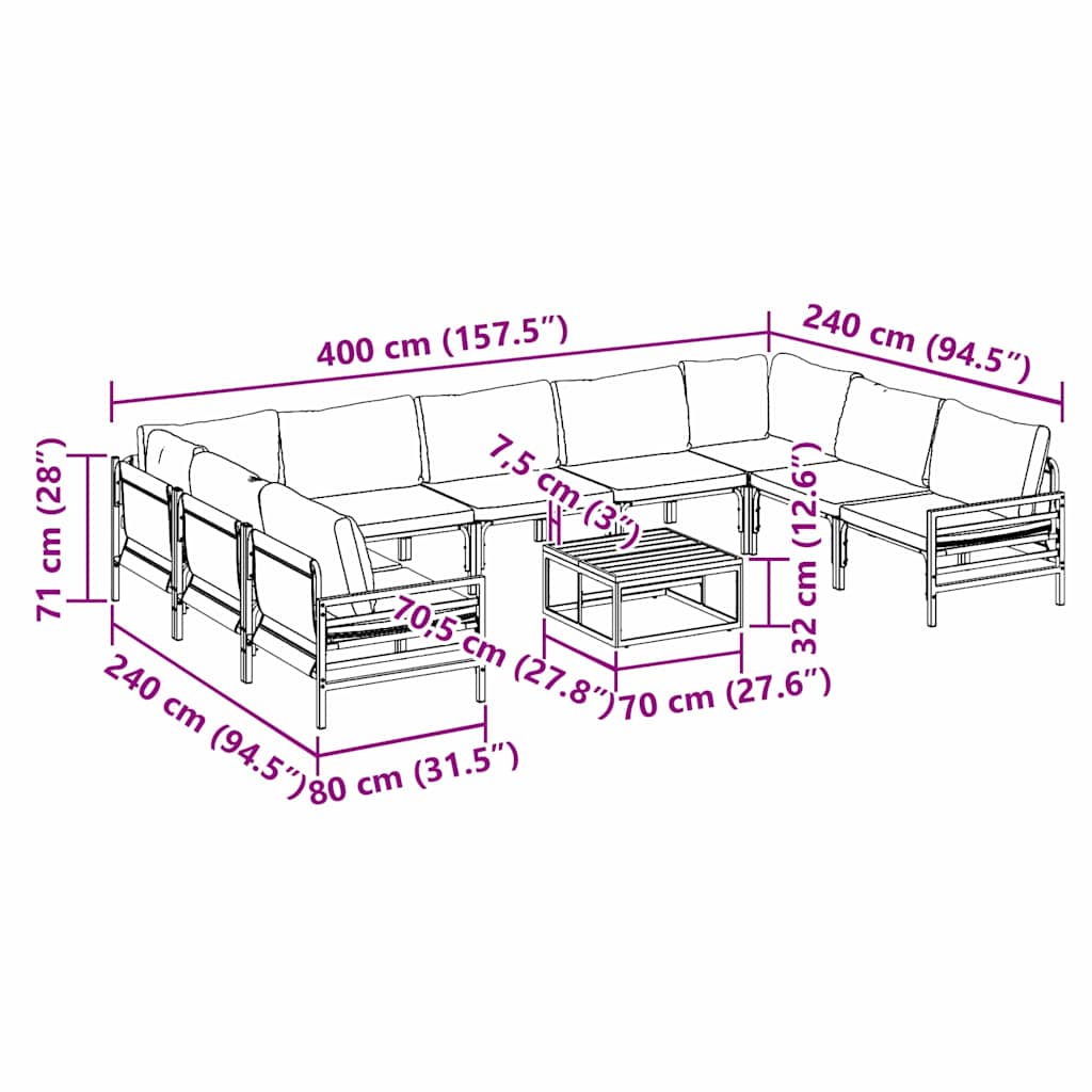 Garten-Sofa-Set 10 pcs Anthrazit Stahl
