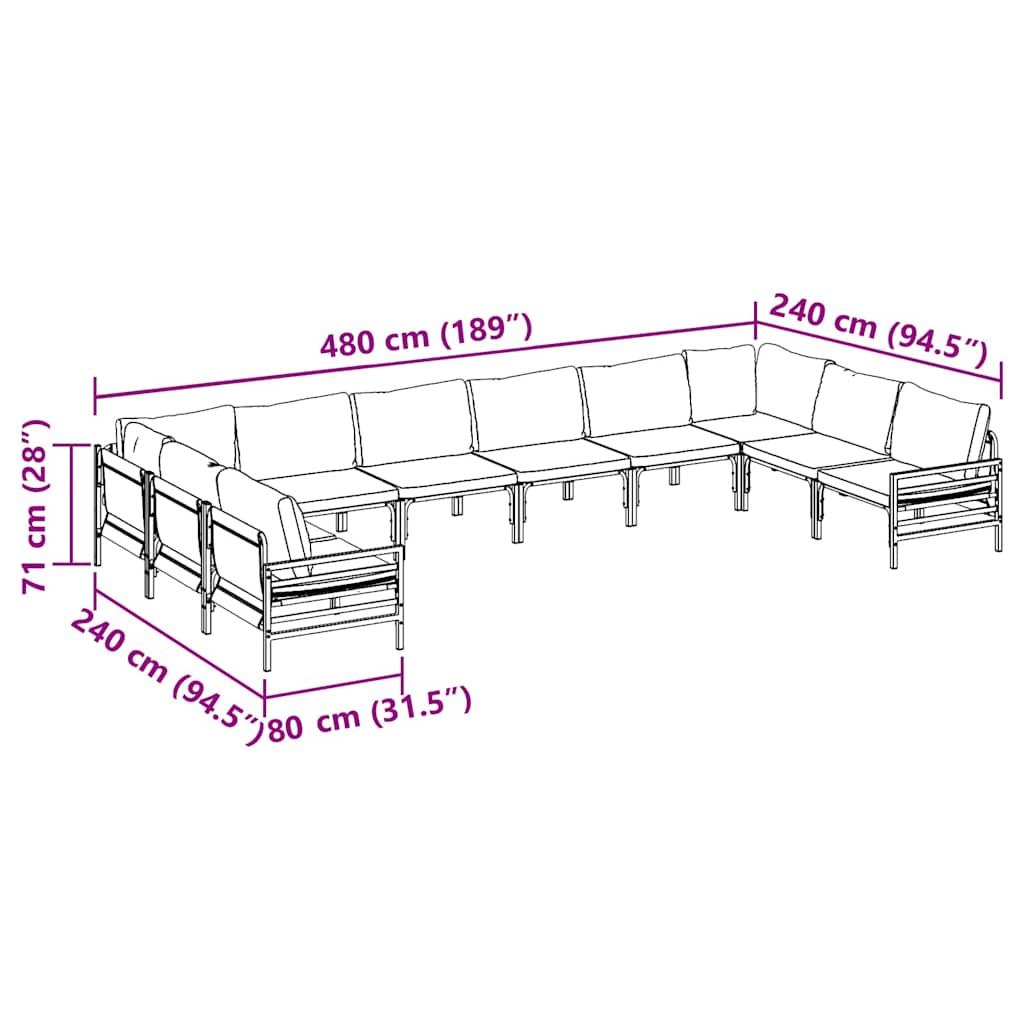 Garten-Sofa-Set 10 pcs Anthrazit Stahl