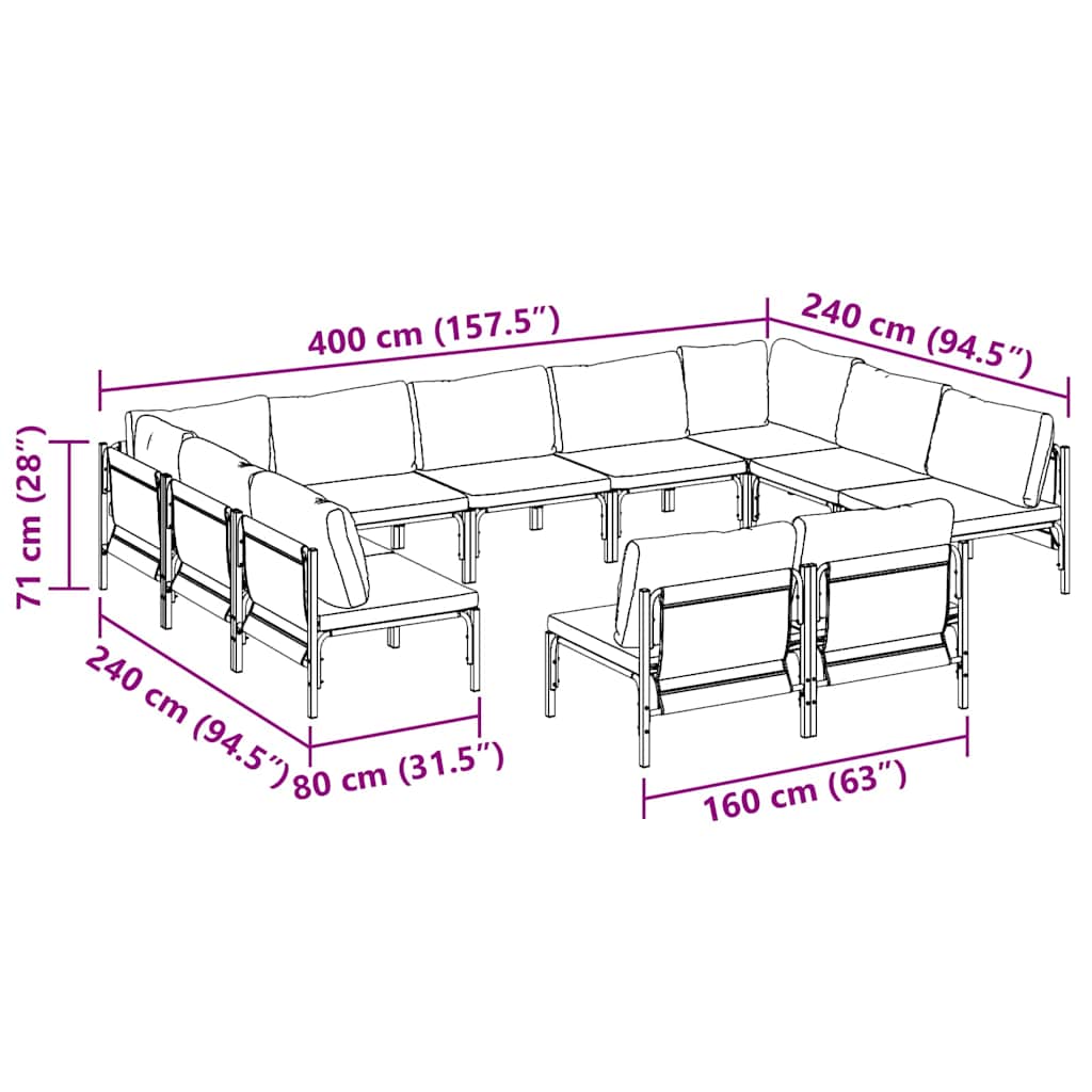 Garten-Sofa-Set 11 pcs Anthrazit Stahl