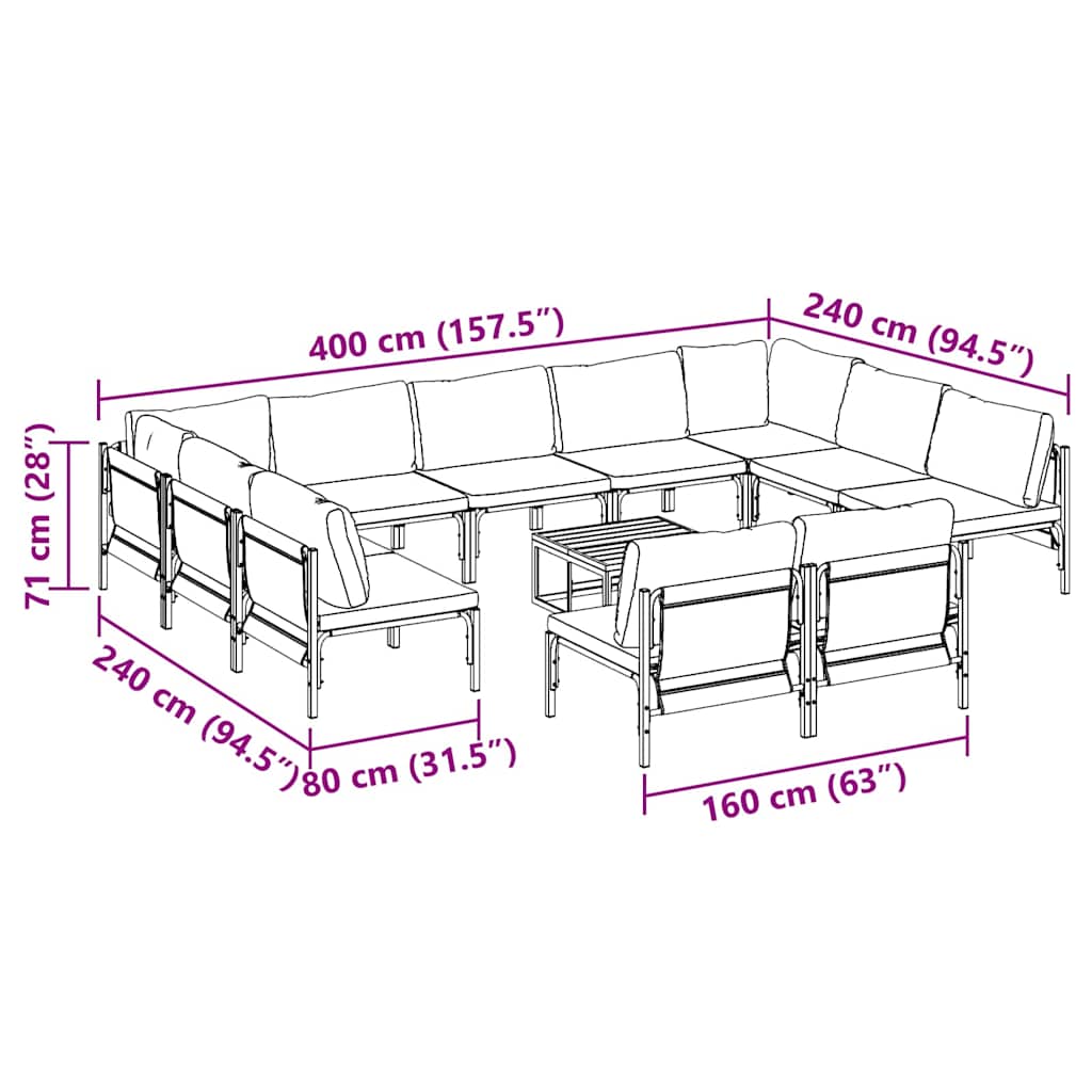 Garten-Sofa-Set 12 pcs Anthrazit Stahl