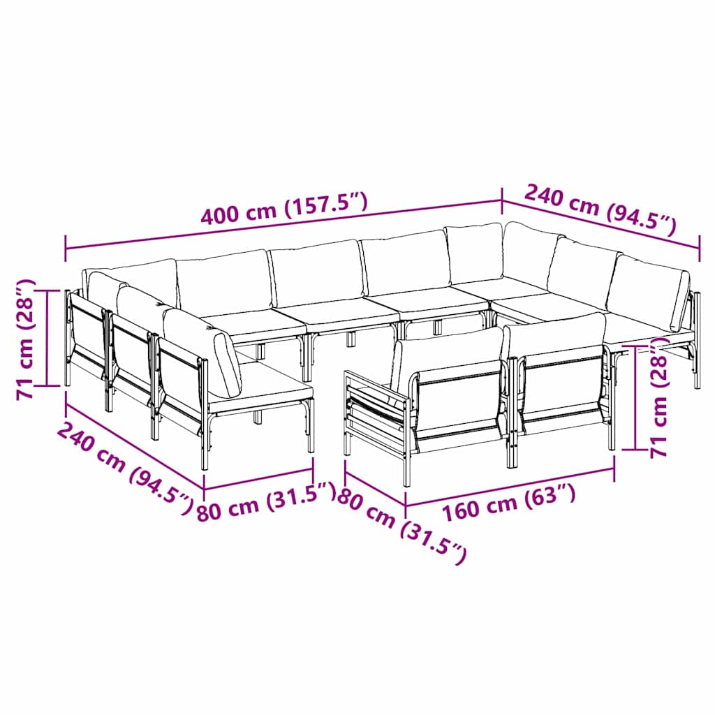 Garten-Sofa-Set 11 pcs Anthrazit Stahl