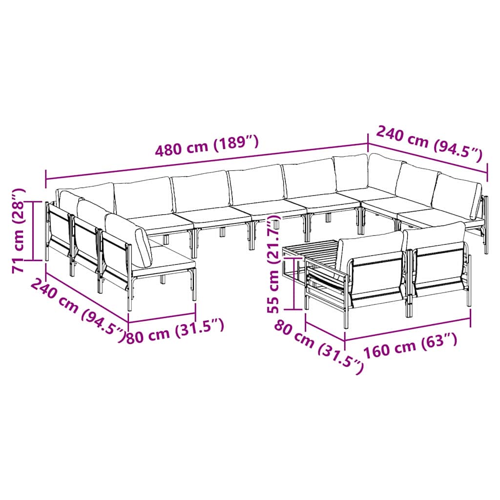 Garten-Sofa-Set 13 pcs Anthrazit Stahl