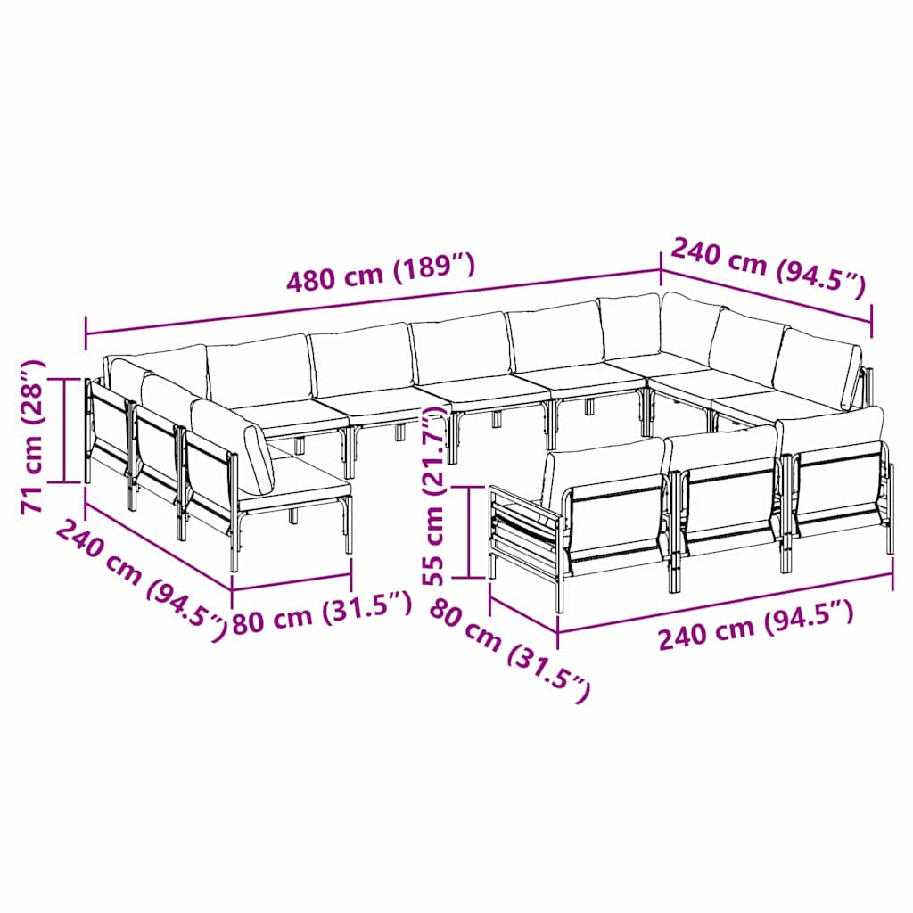 Garten-Sofa-Set 13 pcs Anthrazit Stahl