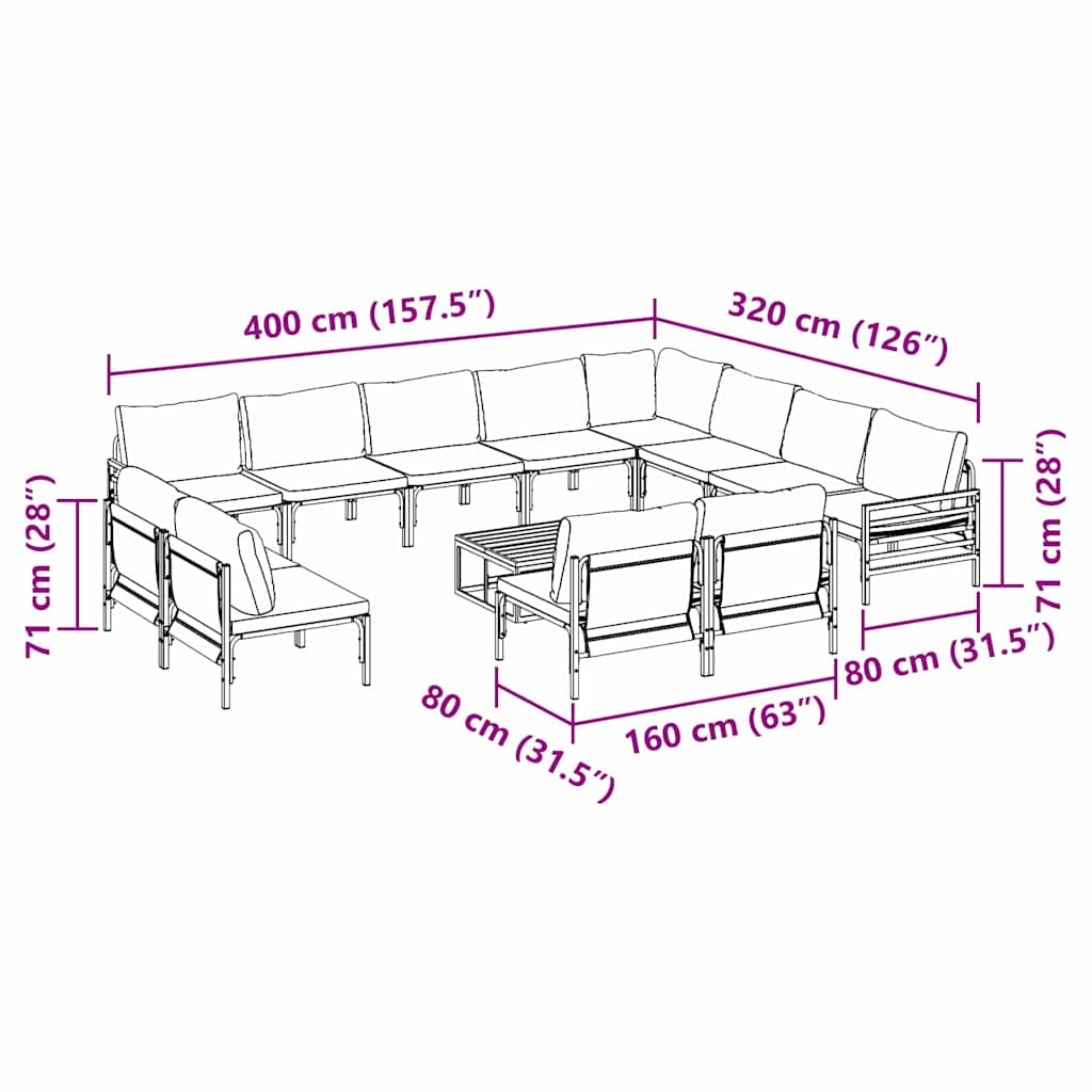 Garten-Sofa-Set 13 pcs Anthrazit Stahl