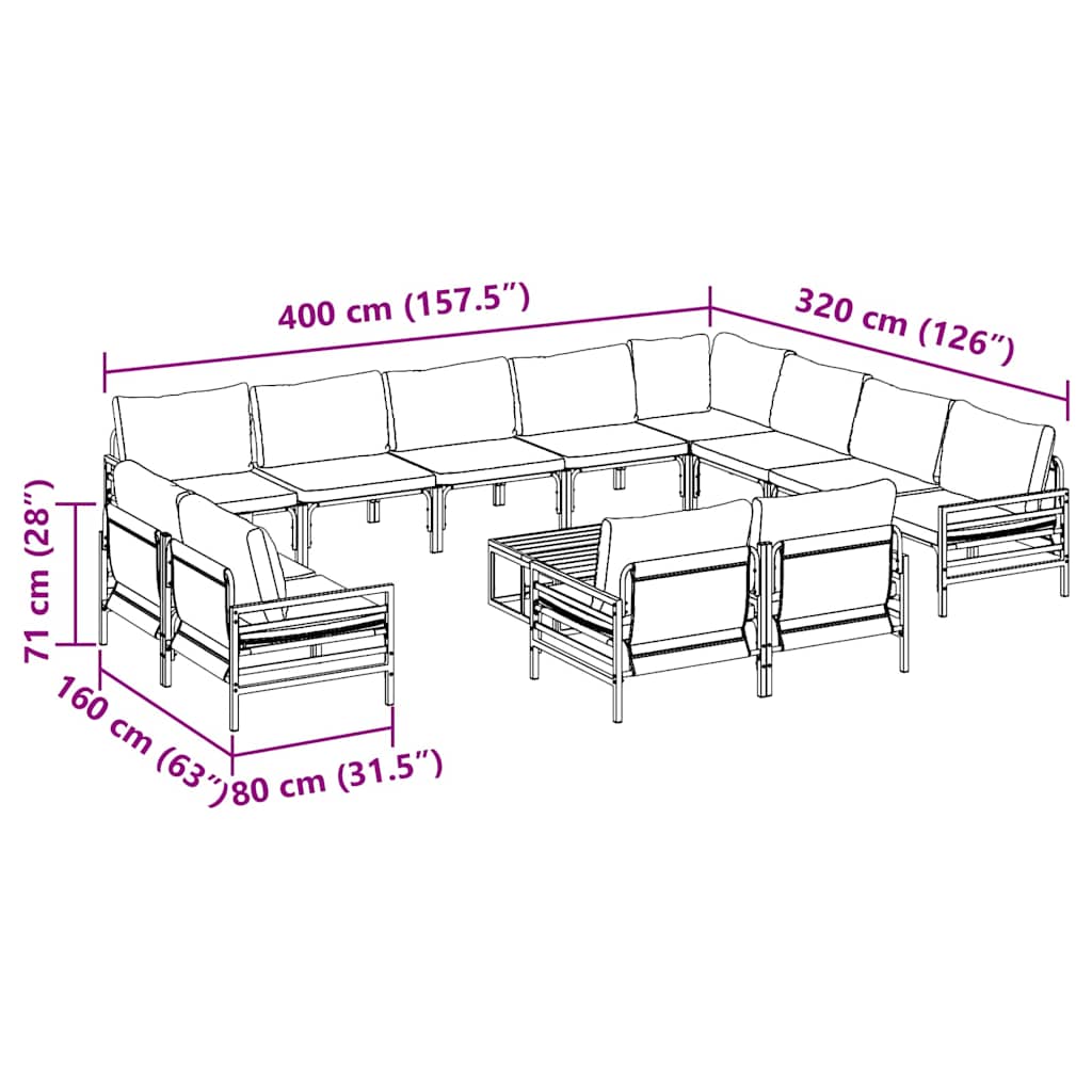 Garten-Sofa-Set 13 pcs Anthrazit Stahl