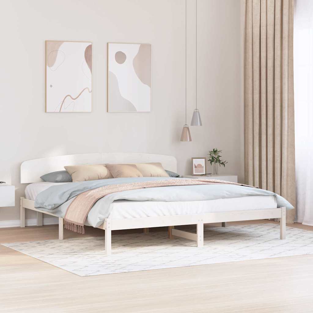 Bettgestell mit Kopfteil Weiß 200 x 200 cm Massivholz Kiefer