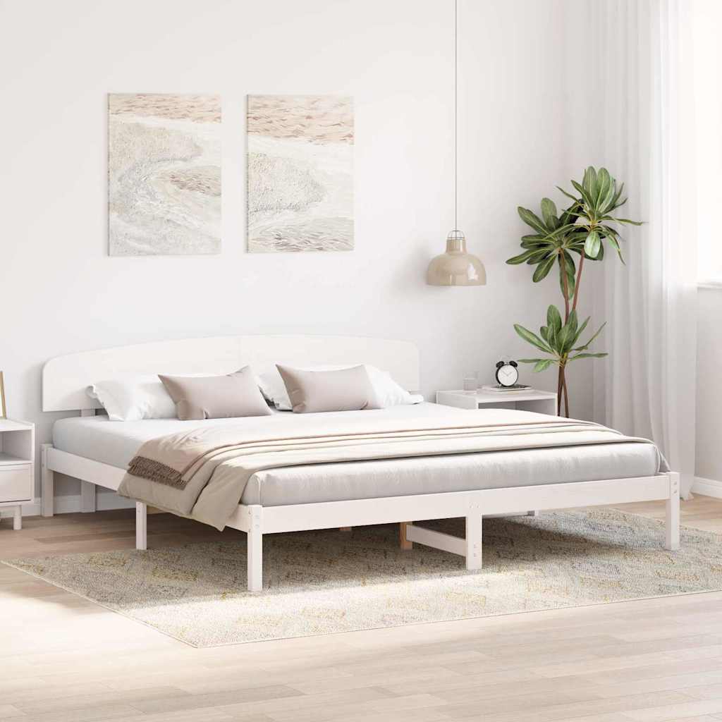 Bettgestell mit Kopfteil Weiß 200 x 200 cm Massivholz Kiefer