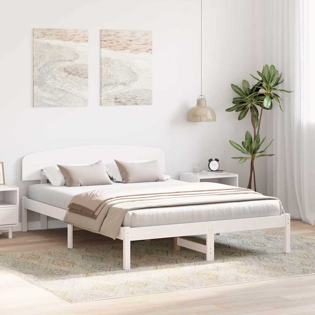 Bettgestell mit Kopfteil Weiß 160 x 200 cm Massivholz Kiefer