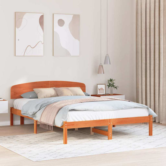 Bettgestell mit Kopfteil Braun 150 x 200 cm Massivholz Kiefer
