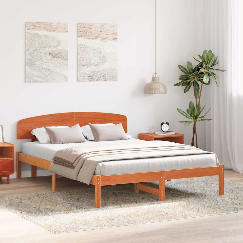 Bettgestell mit Kopfteil Braun 150 x 200 cm Massivholz Kiefer