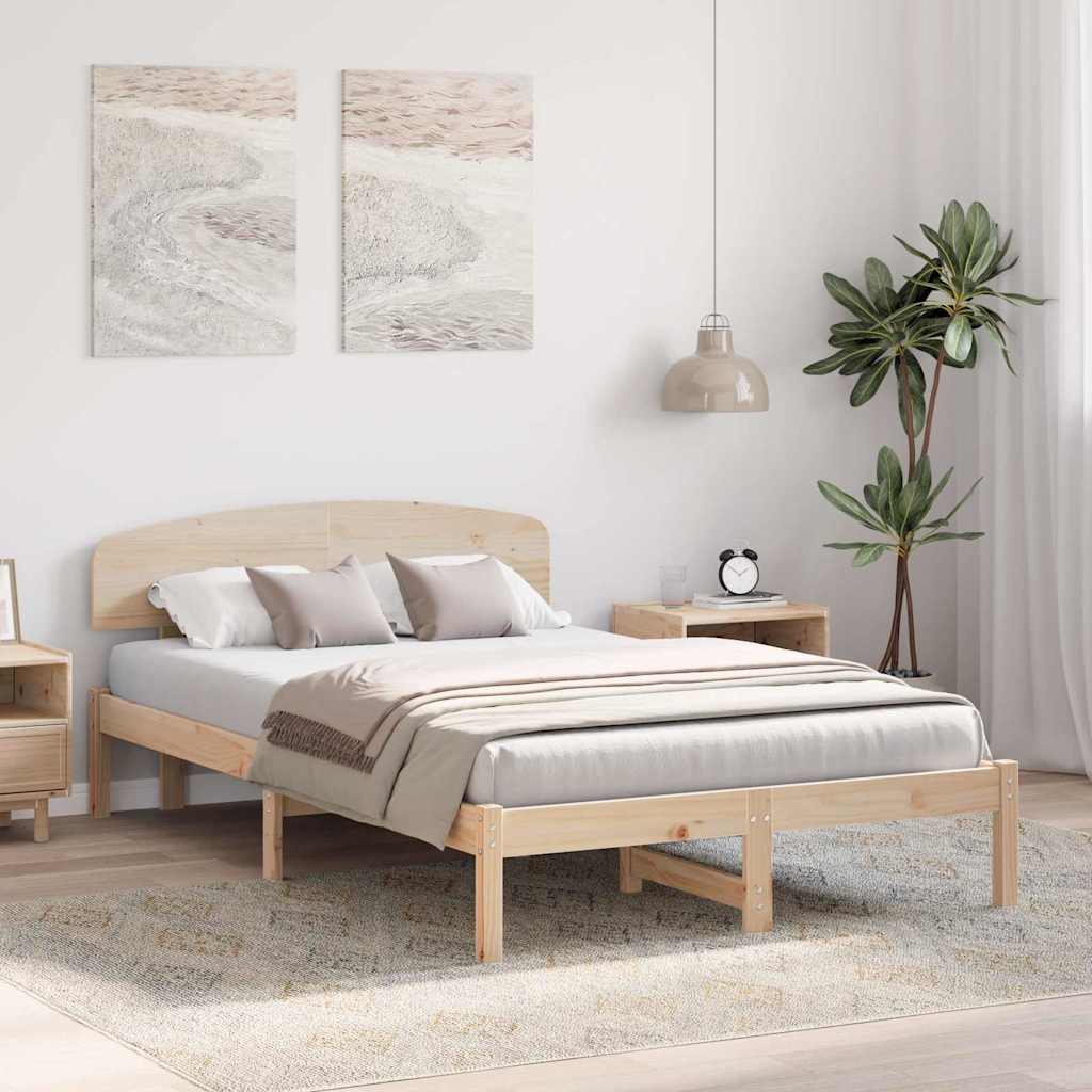 Bettgestell mit Kopfteil Braun 135 x 190 cm Massivholz Kiefer