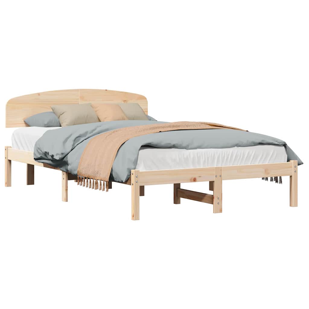 Bettgestell mit Kopfteil Braun 135 x 190 cm Massivholz Kiefer