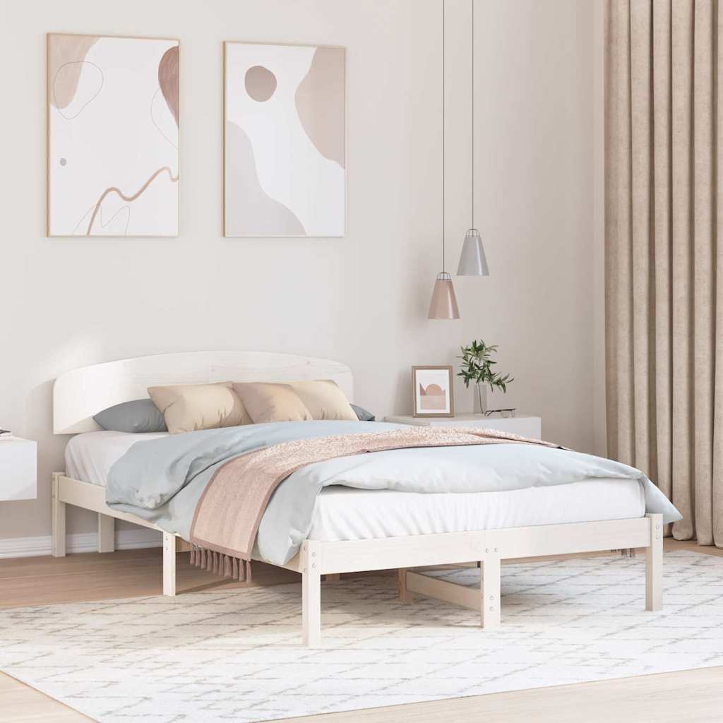 Bettgestell mit Kopfteil Weiß 135 x 190 cm Massivholz Kiefer