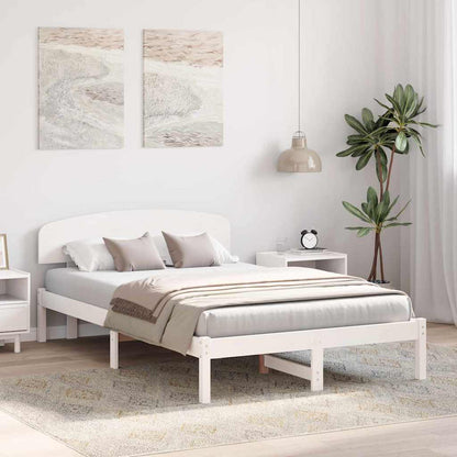 Bettgestell mit Kopfteil Weiß 135 x 190 cm Massivholz Kiefer