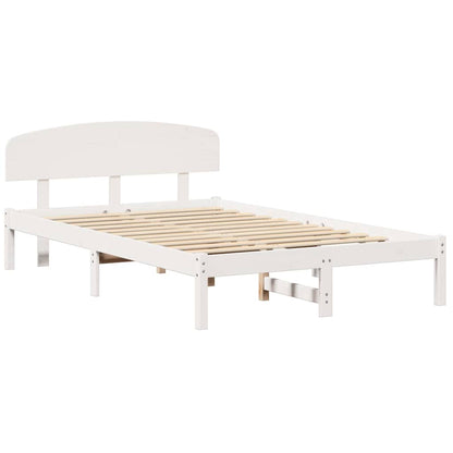 Bettgestell mit Kopfteil Weiß 135 x 190 cm Massivholz Kiefer