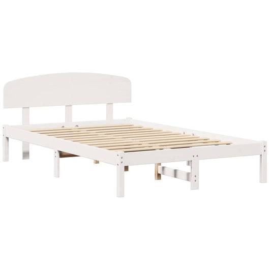 Bettgestell mit Kopfteil Weiß 135 x 190 cm Massivholz Kiefer