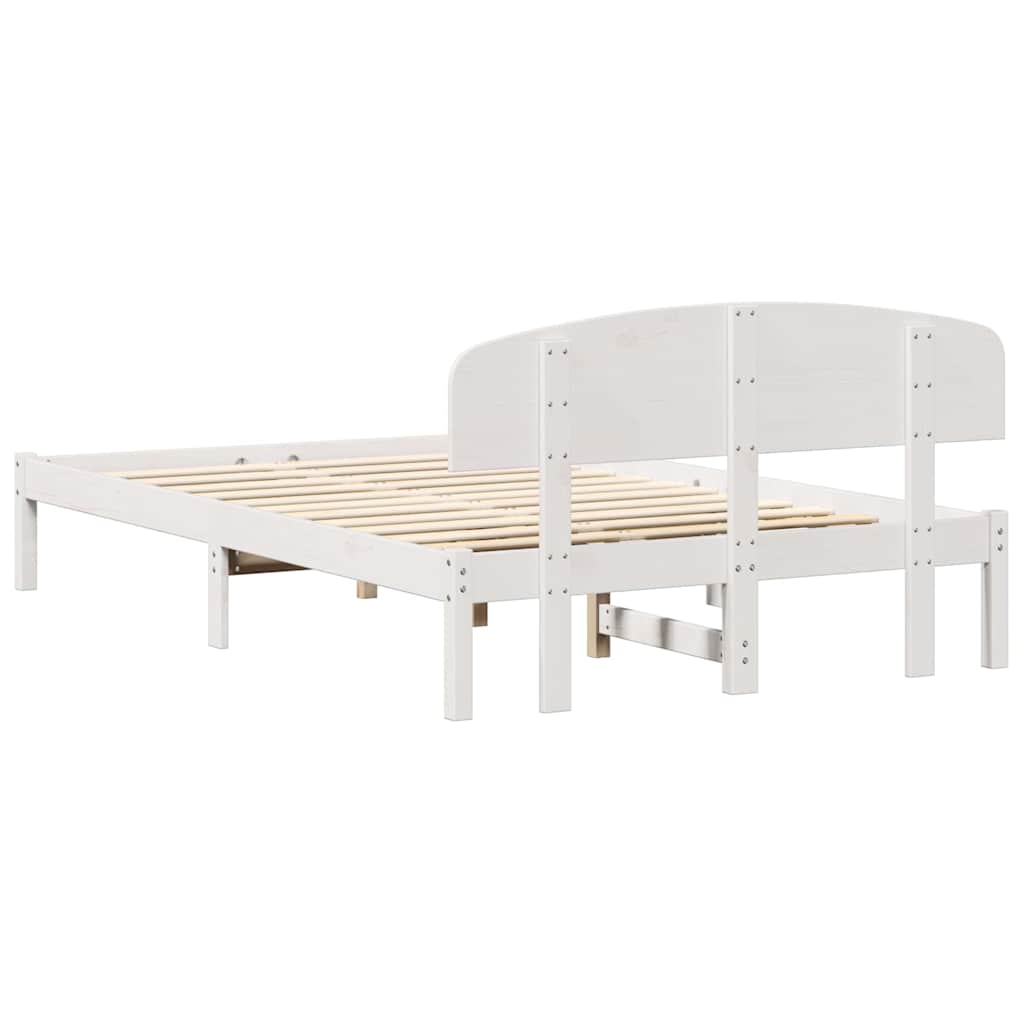 Bettgestell mit Kopfteil Weiß 135 x 190 cm Massivholz Kiefer