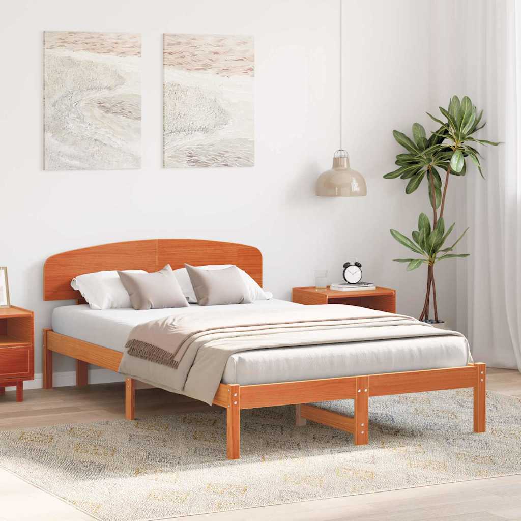 Bettgestell mit Kopfteil Braun 120 x 190 cm Massivholz Kiefer