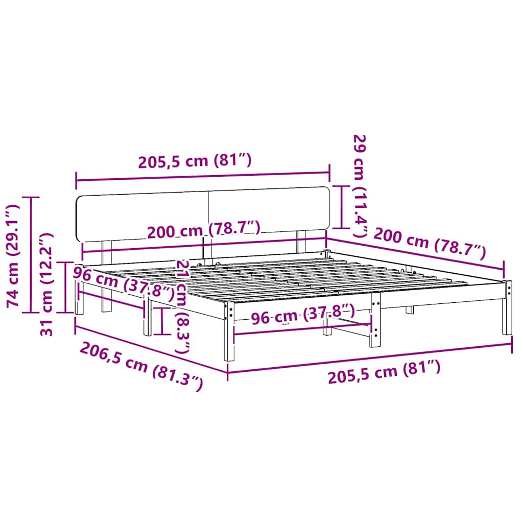 Bettgestell mit Kopfteil Wachsbraun 200 x 200 cm