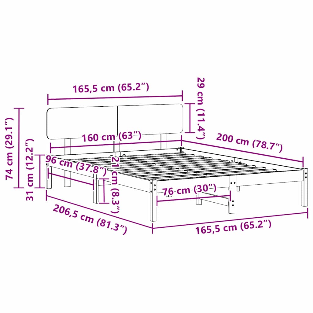 Bettrahmen mit Kopfteil Natur 160 x 200 cm Massives Kiefernholz