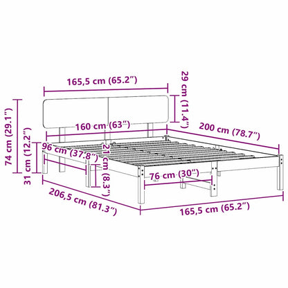 Bettrahmen mit Kopfteil Natur 160 x 200 cm Massives Kiefernholz