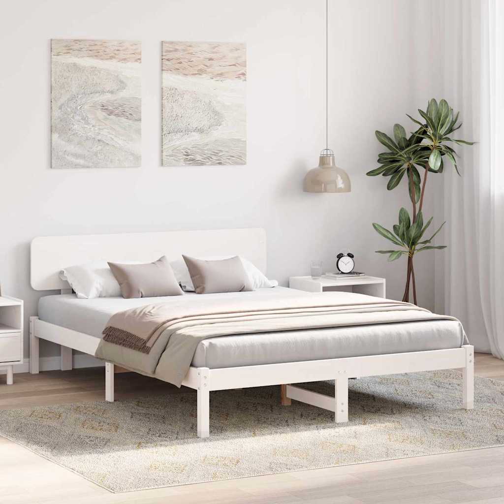 Bettgestell mit Kopfteil Weiß 150 x 200 cm