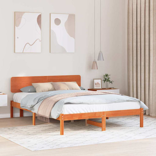 Bettgestell mit Kopfteil Wachsbraun 150 x 200 cm