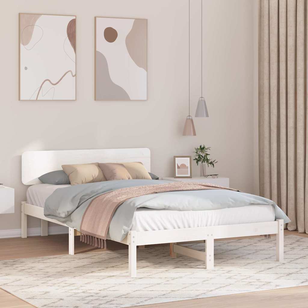Bettgestell mit Kopfteil Weiß 135 x 190 cm