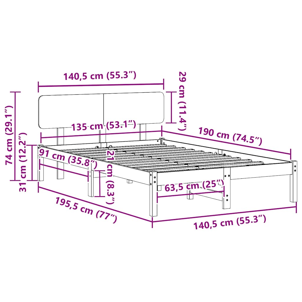 Bettgestell mit Kopfteil Wachsbraun 135 x 190 cm