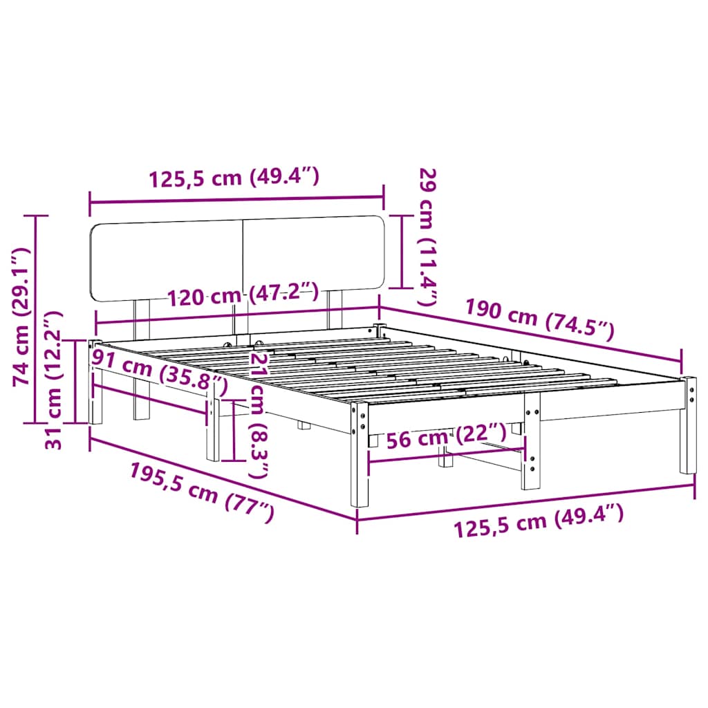Bettgestell mit Kopfteil Wachsbraun 120 x 190 cm