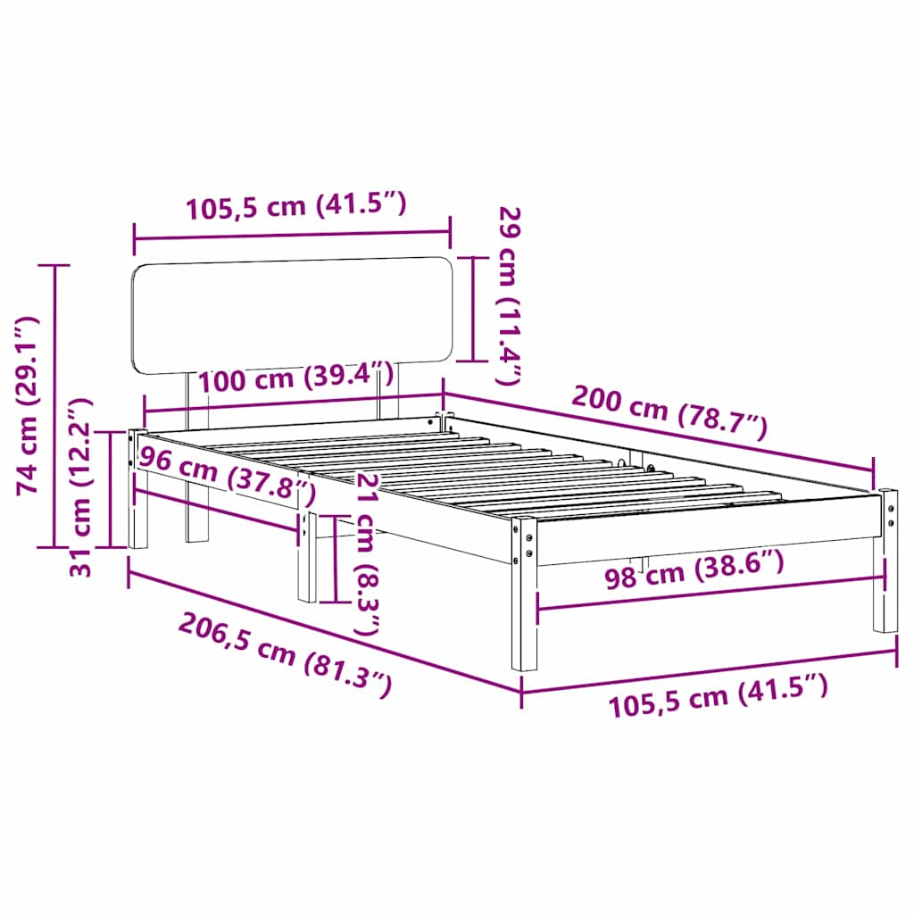 Bettgestell mit Kopfteil Weiß 100 x 200 cm