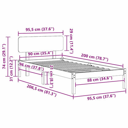 Bettgestell mit Kopfteil Natur 90 x 200 cm