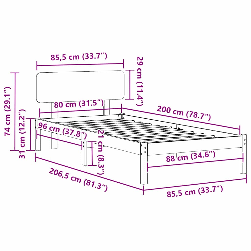 Bettgestell mit Kopfteil Wachsbraun 80 x 200 cm