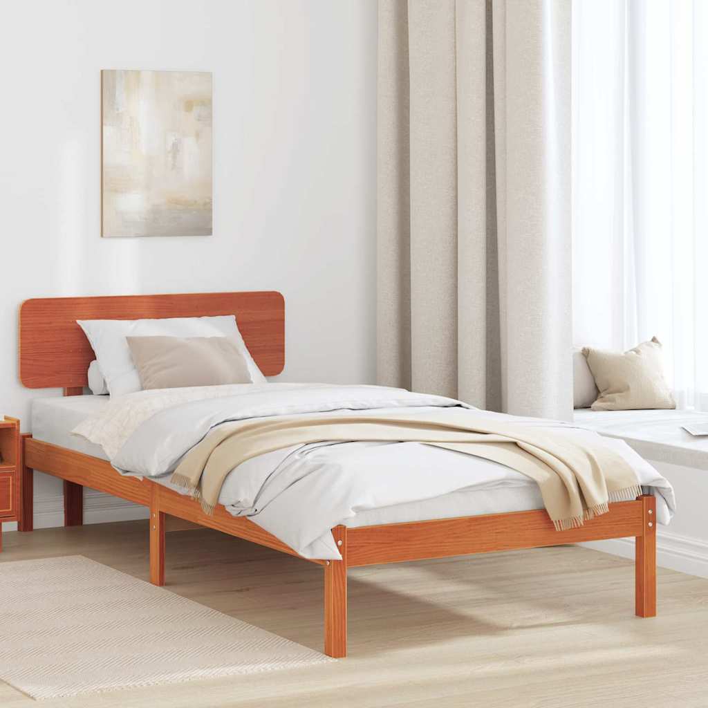 Bettgestell mit Kopfteil Wachsbraun 90 x 190 cm