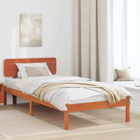 Bettgestell mit Kopfteil Wachsbraun 90 x 190 cm