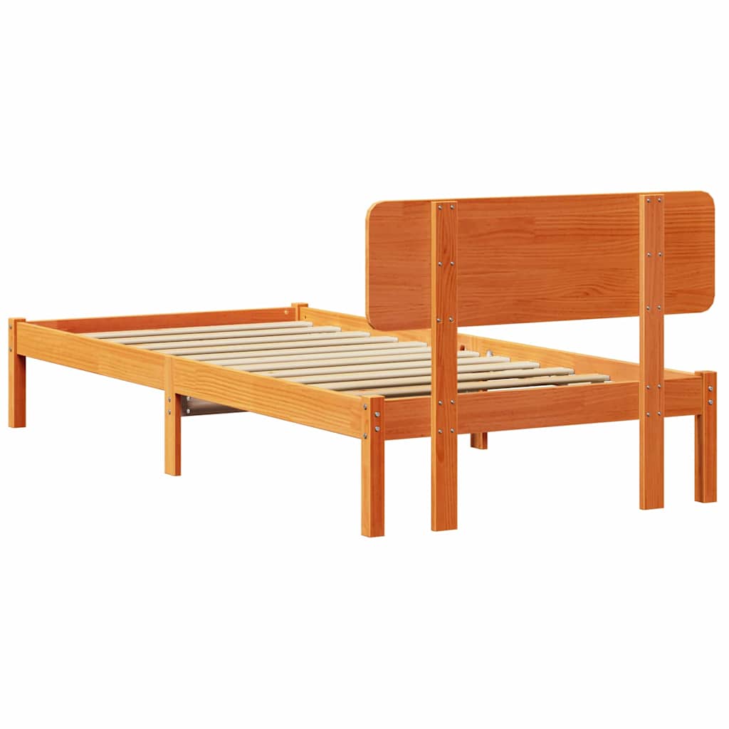 Bettgestell mit Kopfteil Wachsbraun 90 x 190 cm