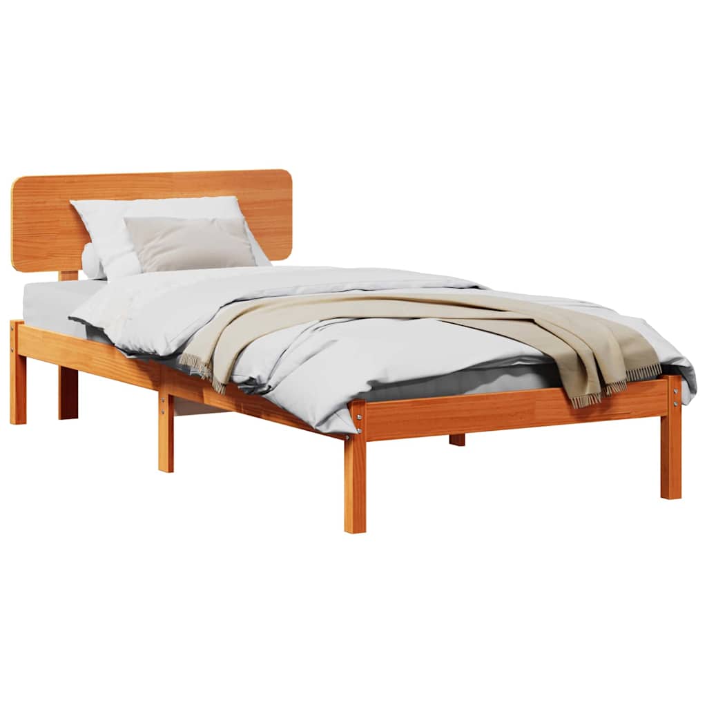 Bettgestell mit Kopfteil Wachsbraun 90 x 190 cm
